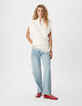 Pull sans manches blanc tricot col camionneur Femme-2