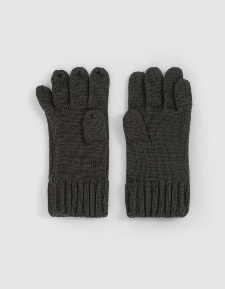 Jungen-Handschuhe Khaki, recycelter Strick,-3