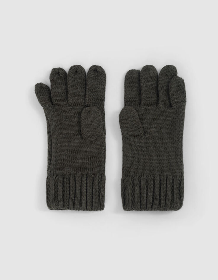 Jungen-Handschuhe Khaki, recycelter Strick,-3 Jungen-Handschuhe Khaki, recycelter Strick,-3