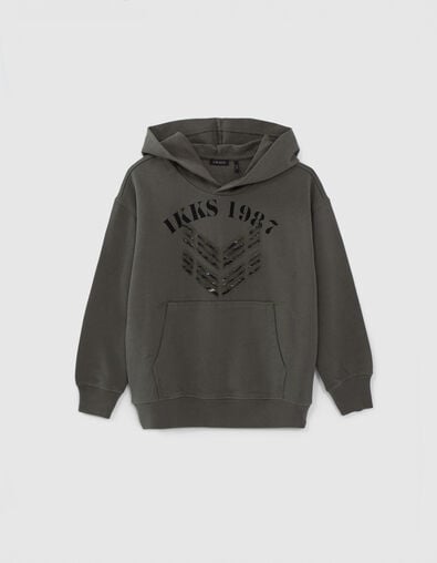 Boys&rsquo; khaki hoodie with distressed chevrons on camouflage - IKKS