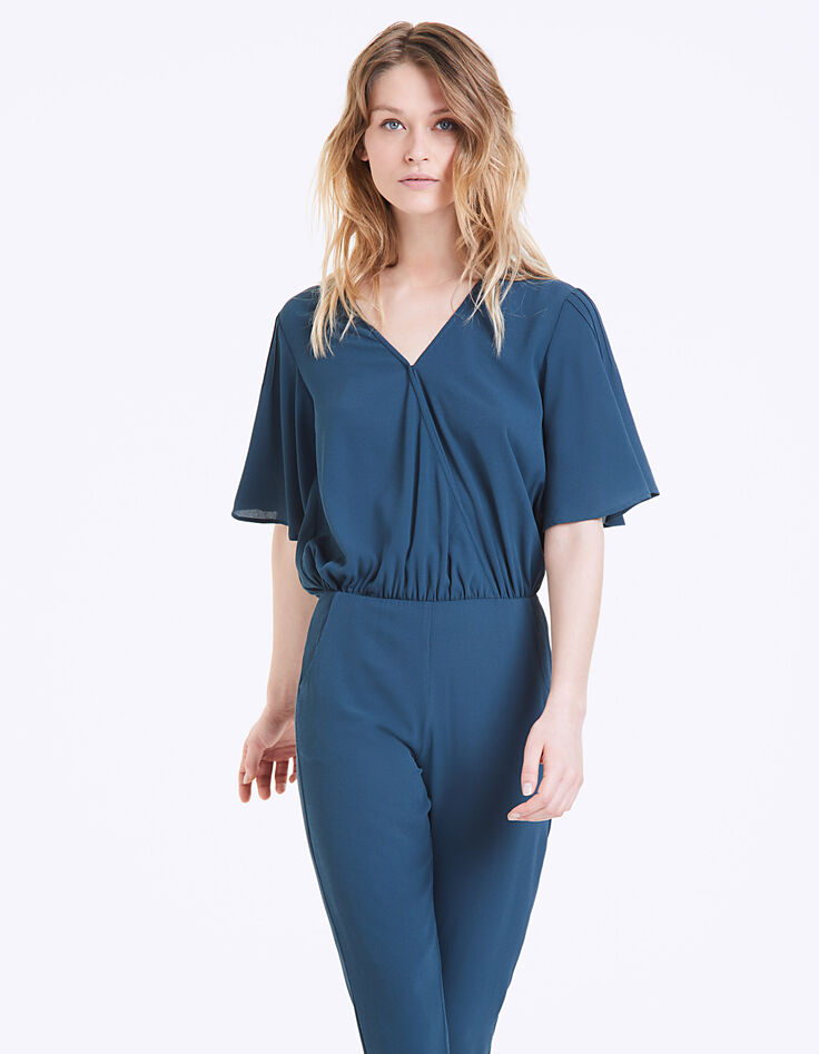 Women’s plunging back crêpe long jumpsuit-1