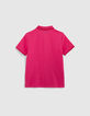 Polo rosa algod&oacute;n bordes acanalados rayas rojas ni&ntilde;o-3