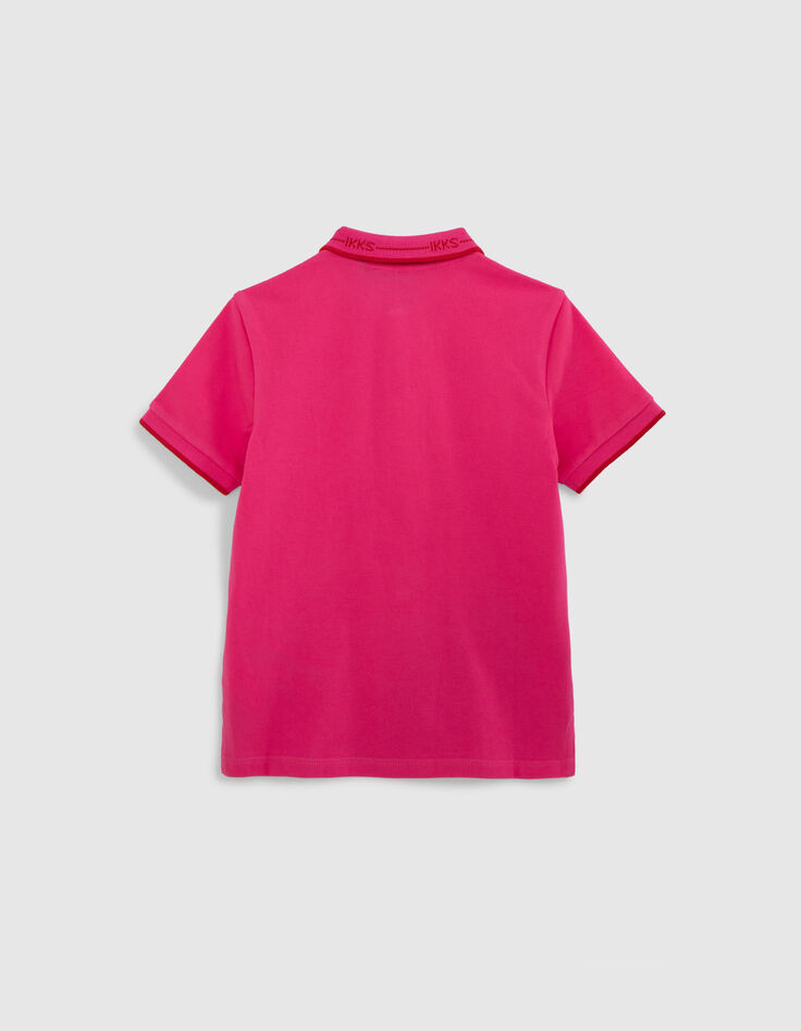 Polo rosa algod&oacute;n bordes acanalados rayas rojas ni&ntilde;o-3