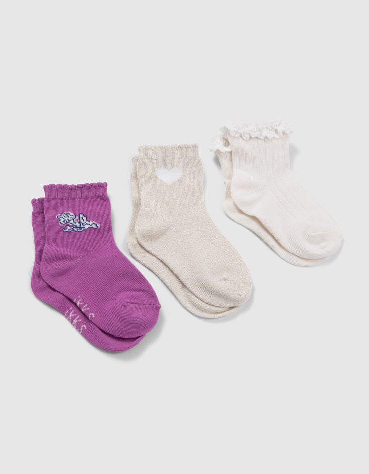 Chaussettes &eacute;crues, mauve et dor&eacute;es b&eacute;b&eacute; fille-5