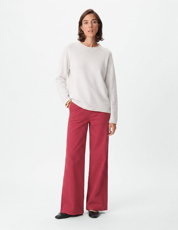 Pull col rond &eacute;cru maille Femme-1
