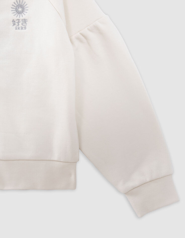 Cardigan écru zippé brodé à capuche fille-6