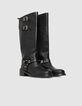 Women’s black leather biker boots with double buckle-5