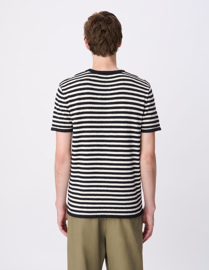 T-shirt marini&egrave;re marine rayures blanches Homme-3