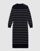 Robe midi marini&egrave;re noire tricot ray&eacute; Femme-4