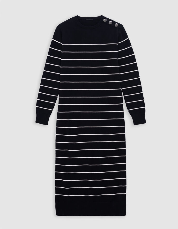 Robe midi marini&egrave;re noire tricot ray&eacute; Femme-4