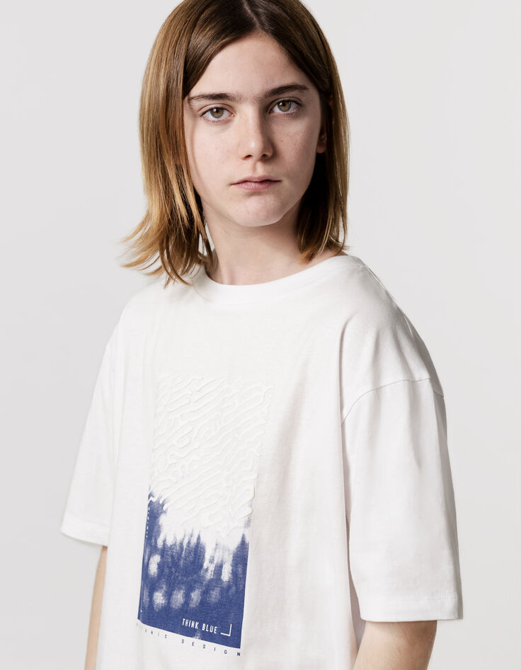 T-shirt blanc coton bio flocage ondes marines garçon-8