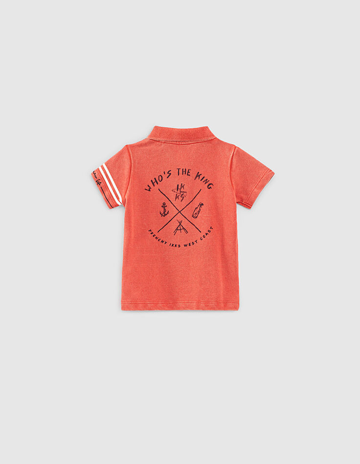 Baby boys’ orange organic cotton polo shirt+print on back-3