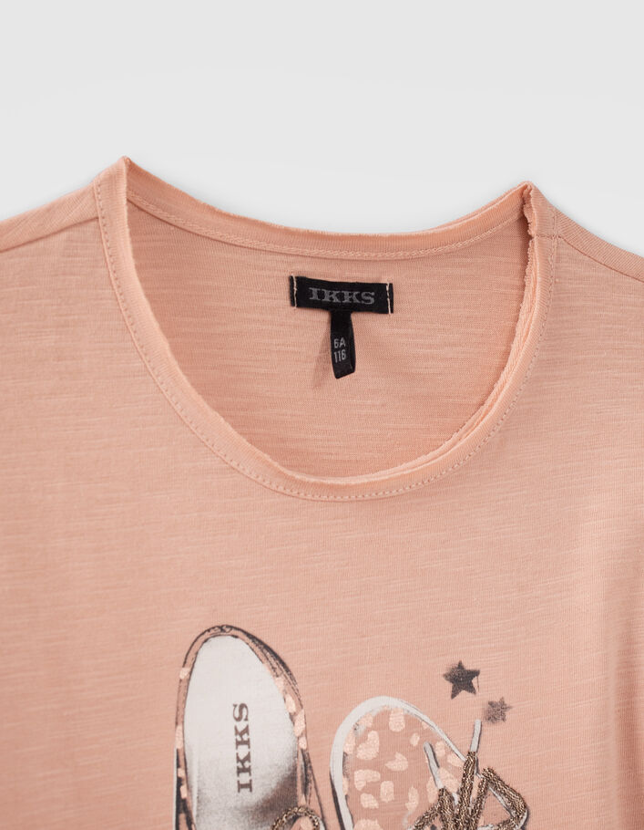Mädchen-T-Shirt pink, Turnschuhmotiv Stick-Schnürsenkel-3