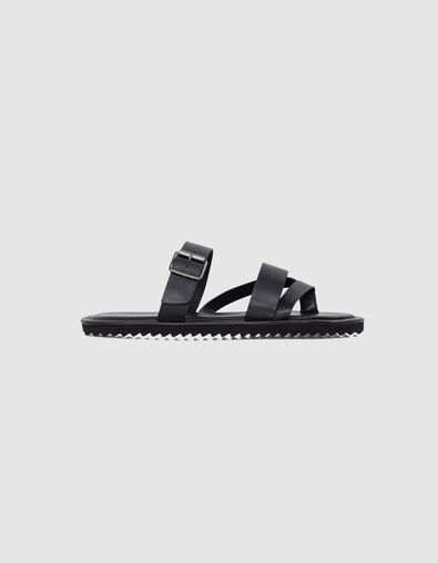 Mules noires cuir brides croisées Homme - IKKS