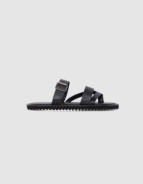 Schwarze Herrenlederslipper überkreuzte Riemen - IKKS