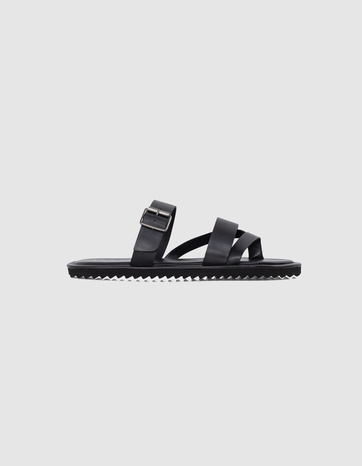 Mules noires cuir brides croisées Homme-1