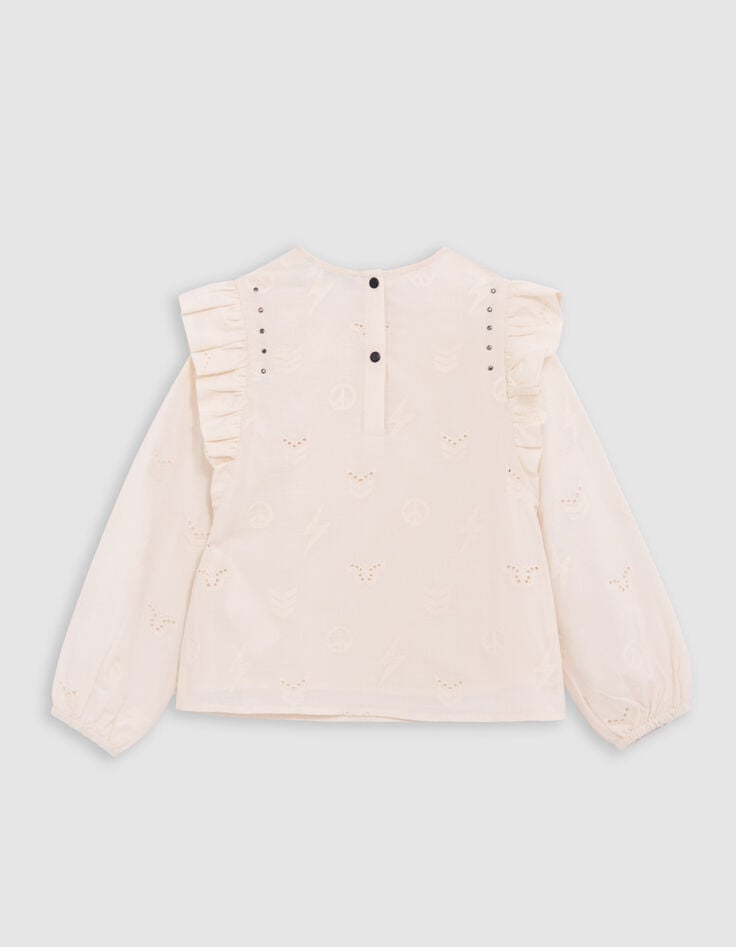 Blouse ecru broderie anglaise motifs army fille-3