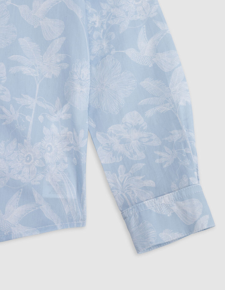 Chemise bleue tissu Liberty motif exotique garçon-4