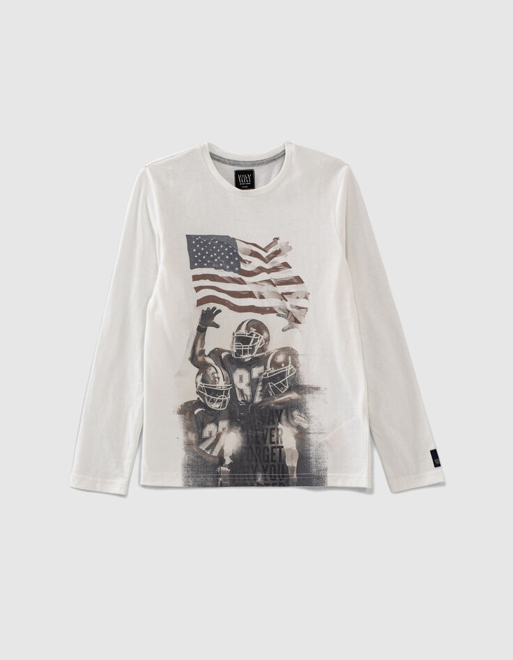 Gebroken wit T-shirt opdruk american footballers jongens -1