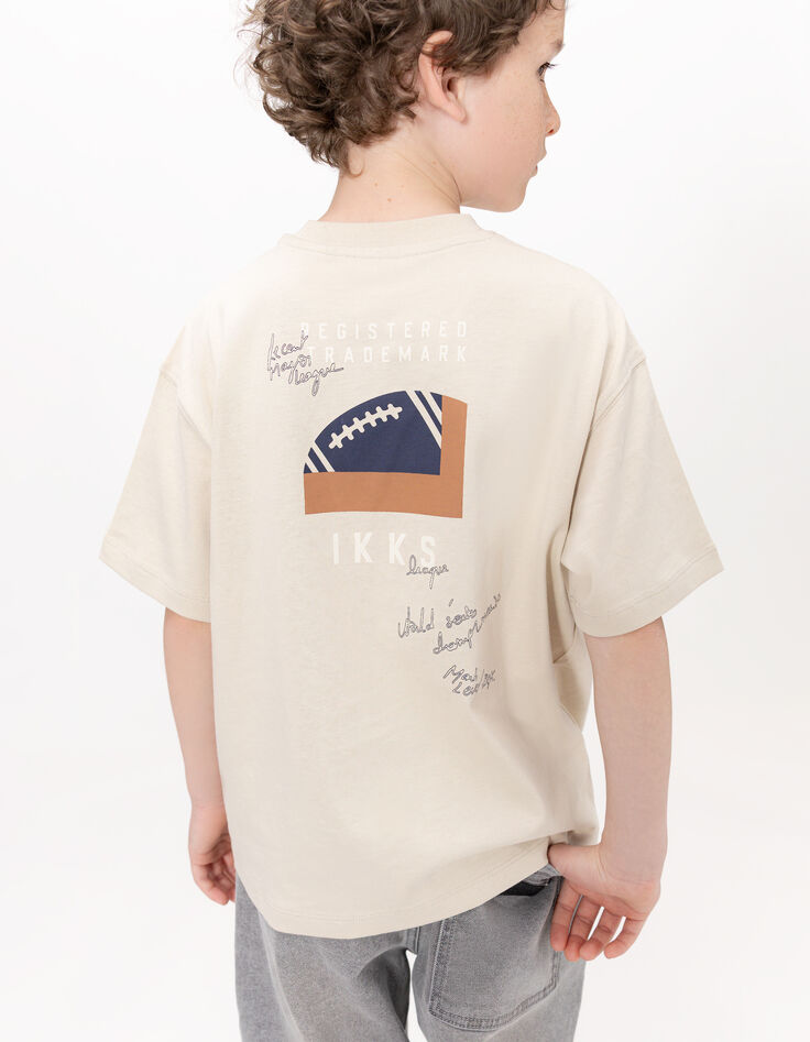 Beige T-shirt biokatoen zak maxi opdruk rug jongens-3