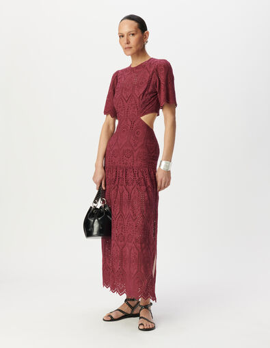 Robe longue bordeaux broderie anglaise ouverture dos Femme - IKKS