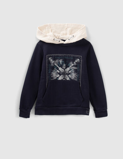 Sweat marine coton bio capuche &eacute;crue gar&ccedil;on - IKKS