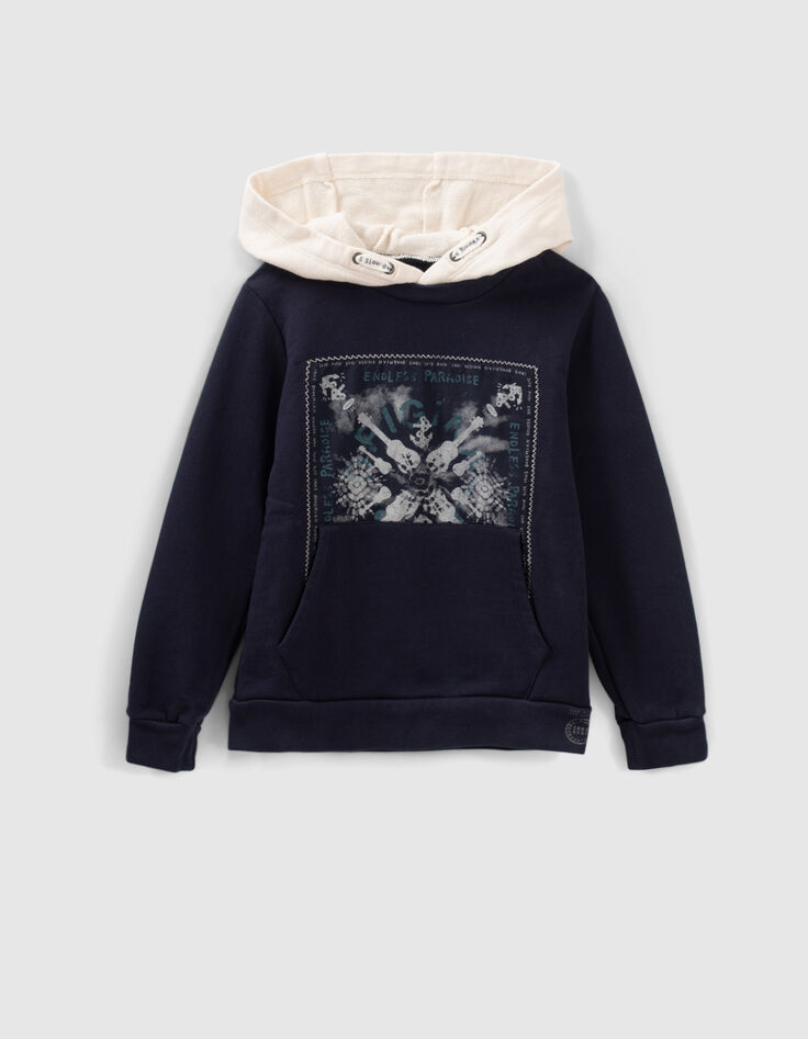 Sweat marine coton bio capuche &eacute;crue gar&ccedil;on-1
