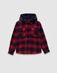 Sobrecamisa cuadros rojo azul capucha extraíble niño-3