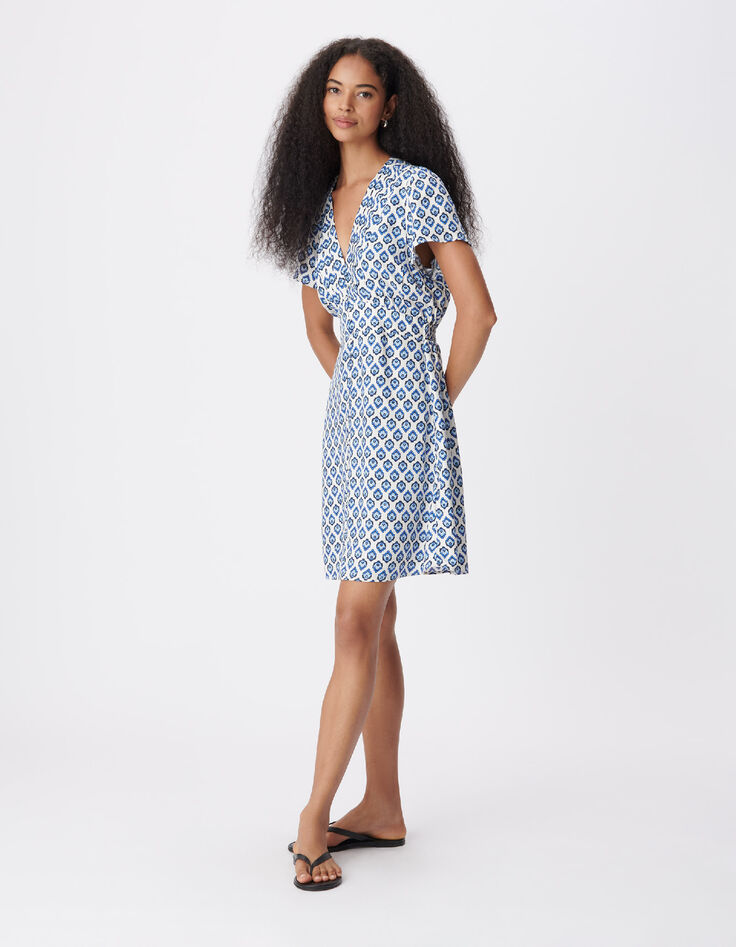 Women's blue floral print short dress-4