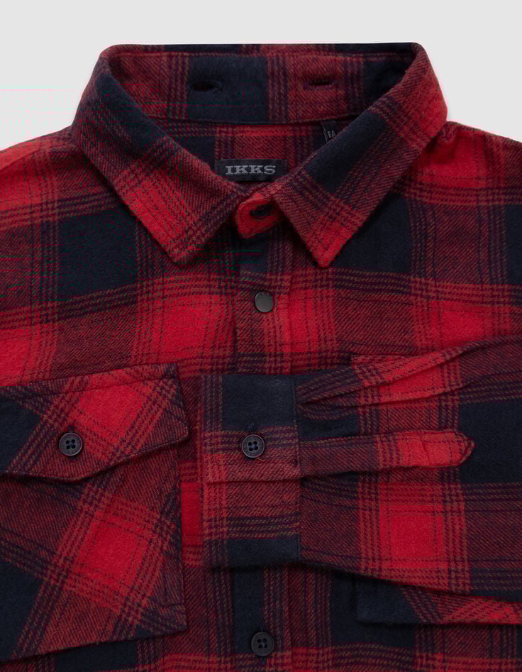 Boys’ navy/red check overshirt with detachable hood-4 Boys’ navy/red check overshirt with detachable hood-4