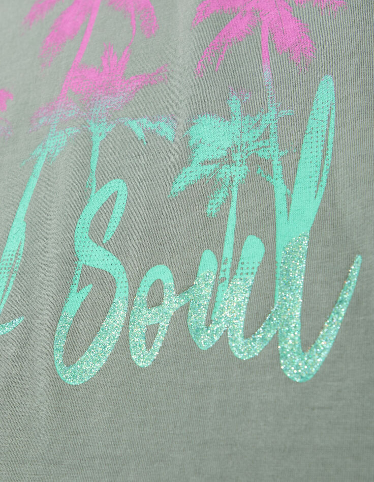 Kaki T-shirt opdruk palmen en glitters meisjes-6