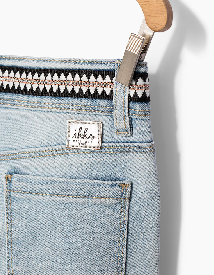 Girls’ white blue slim 7/8 jeans, braided belt -7