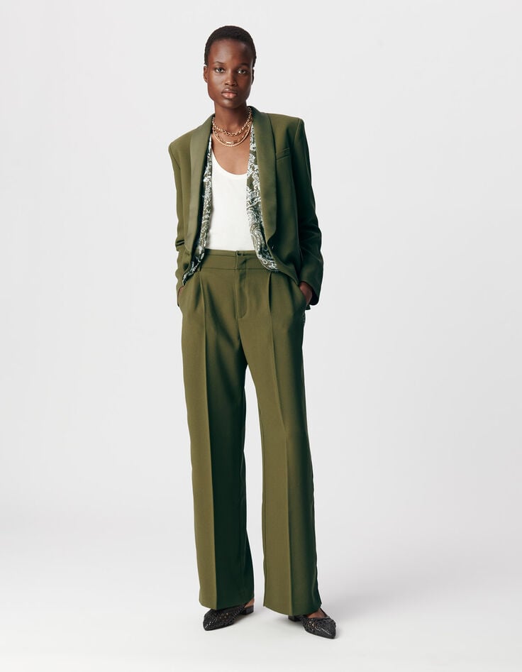Khaki Damenanzughose weit recycelter Polyester-1 Khaki Damenanzughose weit recycelter Polyester-1