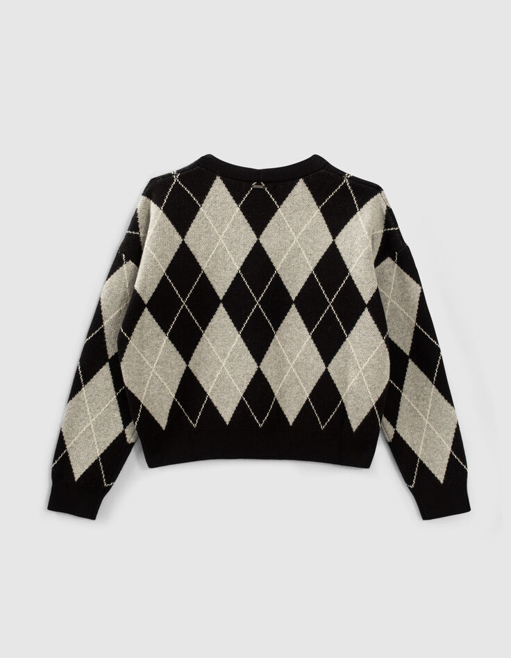 Girls’ black Argyle knit cardigan-3