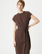 Bruine midi-jurk met zijsplitten Dames-4