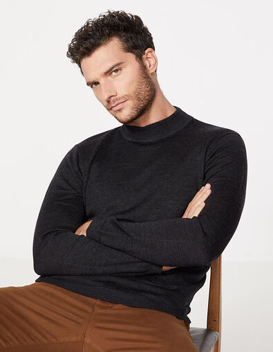 Men’s anthracite knit funnel-neck sweater - IKKS