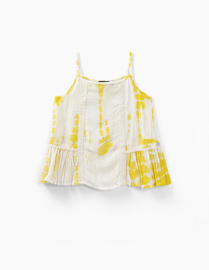 Girls’ medium yellow tie-dye and lace top - IKKS
