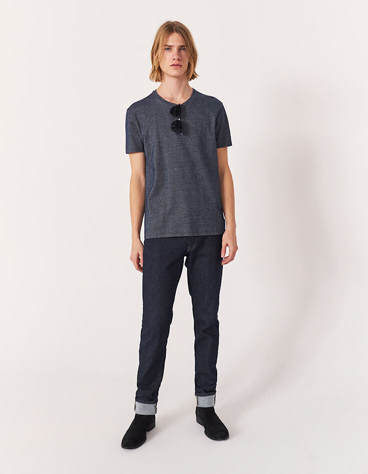 Tee-shirt bleu foncé jacquard faux-uni Homme-6 Tee-shirt bleu foncé jacquard faux-uni Homme-6
