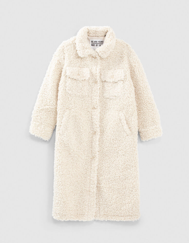 Lange ecru mantel in Sherpa meisjes-1