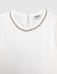 T-shirt blanc cass&eacute; col bijou fille-2
