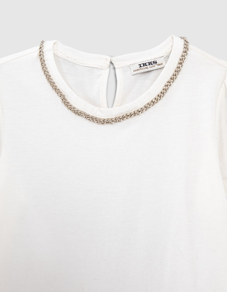 T-shirt blanc cass&eacute; col bijou fille-2