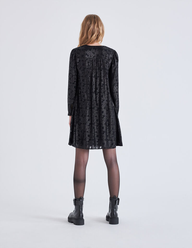 Robe noire jacquard motif baroque irisé Femme-4