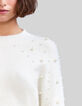 Women’s ecru knit sweater with embroidered pearly beads-4