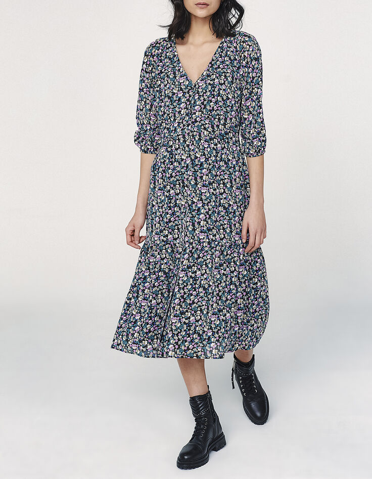 Midi jurk in viscose print bloemen dames-2