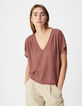 Tee-shirt loose bordeaux imprim&eacute; l&eacute;opard Femme-2