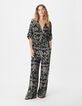 Zwarte wijde pantalon met bloemenprint voor dames-1