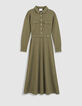 Women's Khaki Knit Shirt Dress with Belt-6
