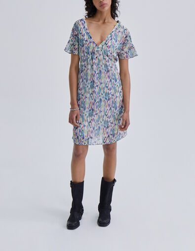 Women’s ecru ikat diamond print dress with laced back - IKKS