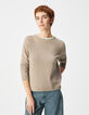 Beige wollen trui met trompe-l'oeil kraag Dames-2