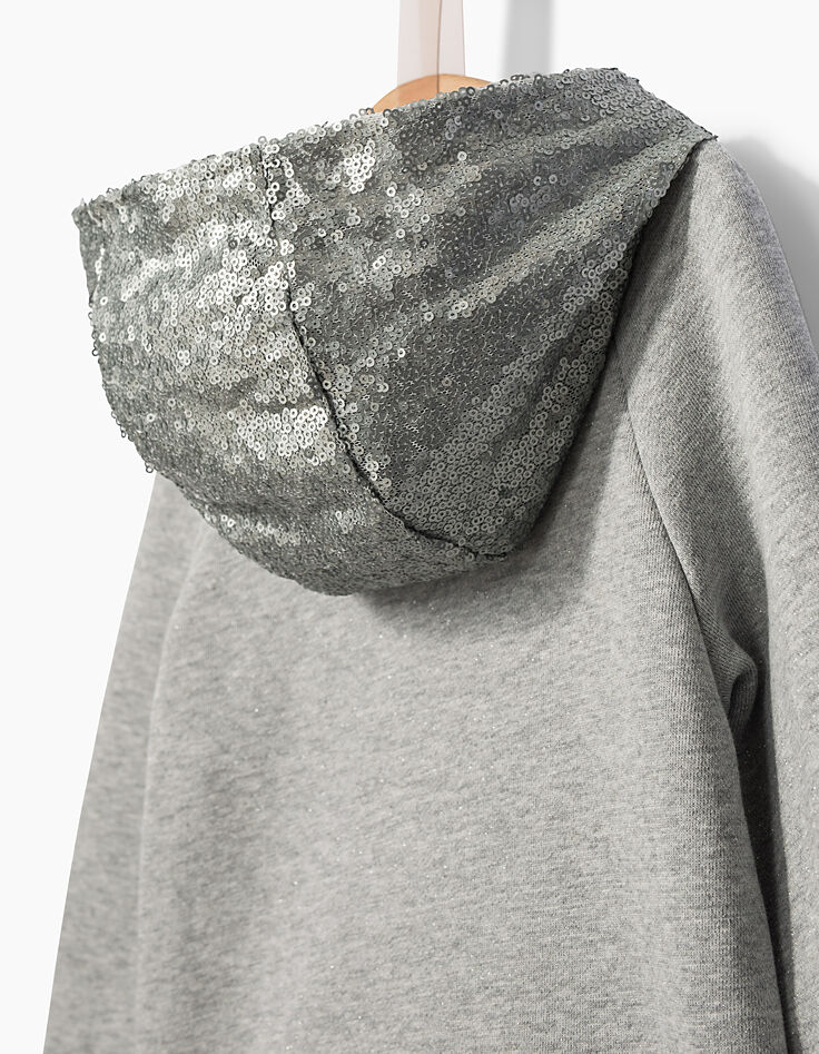 Cardigan gris à capuche sequins fille-5